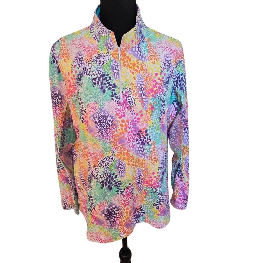 IBKUL Womens Lessie Long Sleeve Mock Neck UPF 50+ Golf Top Multicolor Size XL